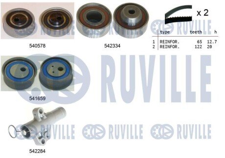 RUVILLE MITSUBISHI К-т ремня ГРМ (2 ремня+3 ролика+1 натяжитель) Grandis 2.4 04- 550410