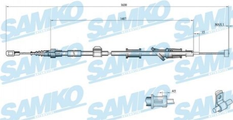 Трос ручного гальма.r. S40 /L/ 1615/1470 C0916B