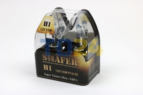 Лампа галогенова H1 12V55W P14.5S Super Vision Ultra +100% (комплект, пластиковий бокс 2шт)) SHAFER SL3001 (фото 1)