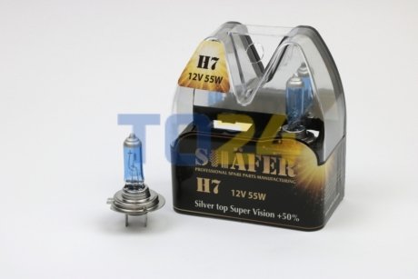 Лампа галогенова H7 12V55W Silver top Super Vision +50% (комплект, пластиковий бокс 2шт) SHAFER SL3007S (фото 1)