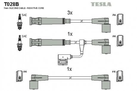 Провода высоковольтные, комплект Bmw 3 (E36) TESLA T028B (фото 1)