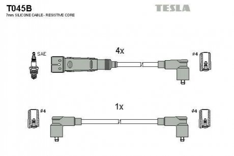 Провода высоковольтные, комплект Seat Inca 1.6 (97-00),Vw Caddy ii 1.6 (95-00) (T045B) TESLA