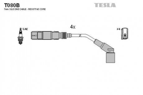 Комплект кабелiв запалювання TESLA T080B (фото 1)