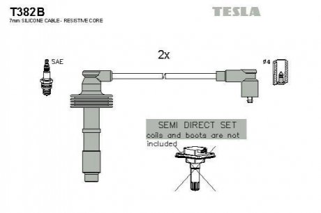 Провода высоковольтные, комплект Volvo V40 1.6 (99-04),Volvo V40 1.8 (99-04) TESLA T382B (фото 1)