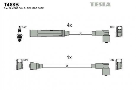 Комплект кабелiв запалювання TESLA T488B