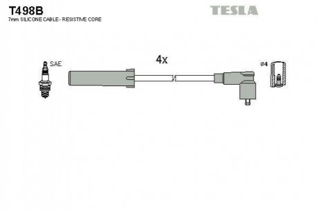 Провода высоковольтные, комплект Peugeot 406 2.0 (95-04),Peugeot 406 2.0 (96-04) (T498B) TESLA