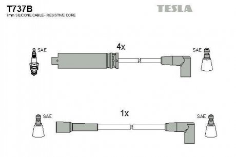Комплект кабелiв запалювання TESLA T737B