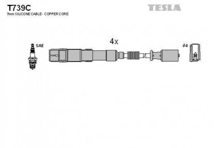 Провода высоковольтные, комплект Mercedes-benz A-class (w169) 1.5 (04-12) TESLA T739C (фото 1)