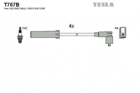 Провода высоковольтные, комплект Renault Kangoo express 1.2 (98-01) TESLA T767B (фото 1)