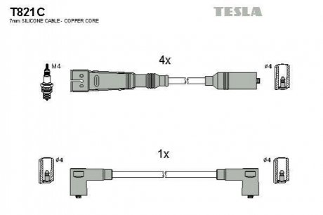 Комплект кабелiв запалювання TESLA T821C