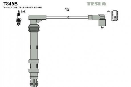Комплект проводов зажигания TESLA T845B (фото 1)