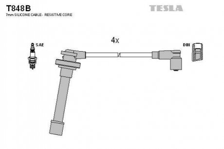 Провода высоковольтные, комплект Nissan Primera 1.6 (96-02) TESLA T848B (фото 1)