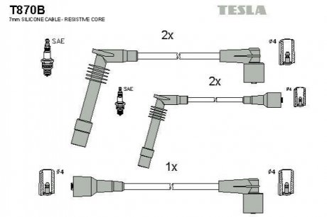 Провода высоковольтные, комплект Opel Vectra b 1.6 (95-03),Opel Vectra b 1.6 (95-02) (T870B) TESLA