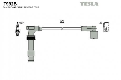 Провода высоковольтные, комплект Opel Omega b 3.0 (94-01),Opel Omega b 2.5 (94-00) (T992B) TESLA