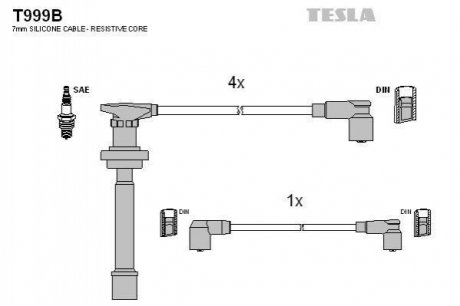 Провода высоковольтные, комплект Nissan TESLA T999B (фото 1)