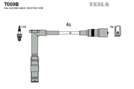 Провода высоковольтные, комплект Mercedes-benz C-class (s202) 1.8 (96-00) (T009B) TESLA