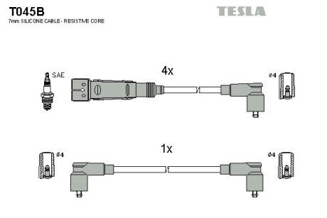 Провода высоковольтные, комплект Seat Inca 1.6 (97-00),Vw Caddy ii 1.6 (95-00) (T045B) TESLA