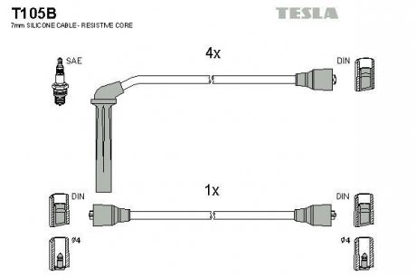 Комплект кабелiв запалювання TESLA T105B (фото 1)