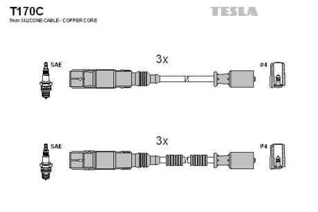 Провода высоковольтные, комплект Smart Fortwo 0.7 (04-07),Smart Fortwo cabrio 0.7 (04-07) (T170C) TESLA