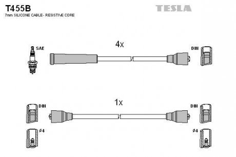 Комплект кабелiв запалювання TESLA T455B (фото 1)