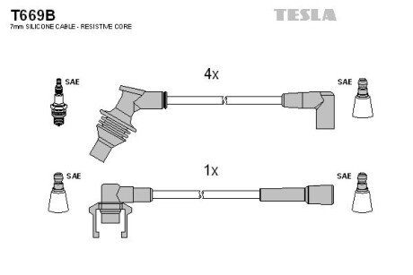 Комплект кабелiв запалювання TESLA T669B