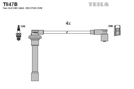 Провода высоковольтные, комплект Honda Accord vi 2.3 (01-03),Honda Accord vi hatchback 2.0 (99-02) (T847B) TESLA