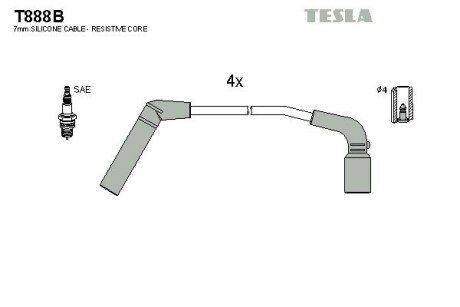 Провода свечные Матиз 1,0 (силикон) TESLA BLATNA T888B