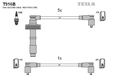 Комплект кабелiв запалювання TESLA T916B