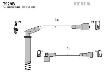 Комплект проводов зажигания TESLA T929B (фото 1)