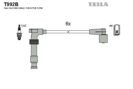 Дроти високовольтні, комплект Opel Omega b 3.0 (94-01),Opel Omega b 2.5 (94-00) (T992B) TESLA BLATNA