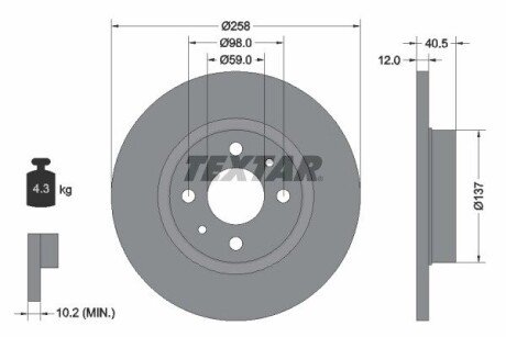 FIAT Диск тормозной передний TIPO,TEMPRA 1.8 257x12 TEXTAR 92041503 (фото 1)