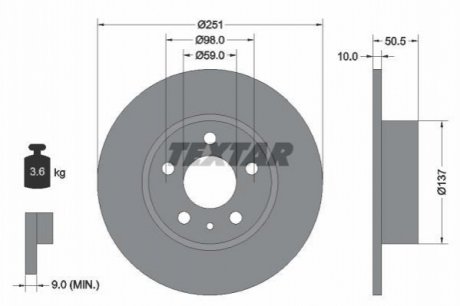Гальмівний диск (задній) TEXTAR 92046903 (фото 1)
