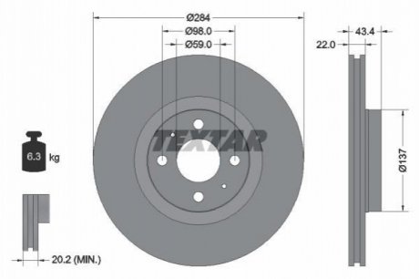 Гальмівний диск (передній) TEXTAR 92053503 (фото 1)