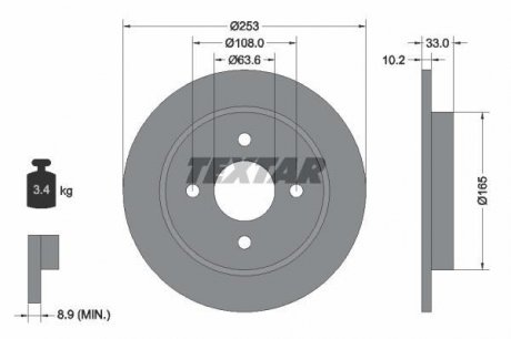 Гальмівний диск (задній) TEXTAR 92088403 (фото 1)