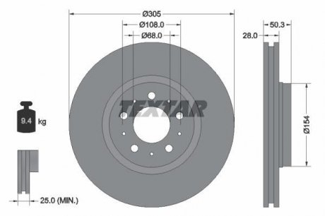 Гальмівний диск (передній) TEXTAR 92100603 (фото 1)