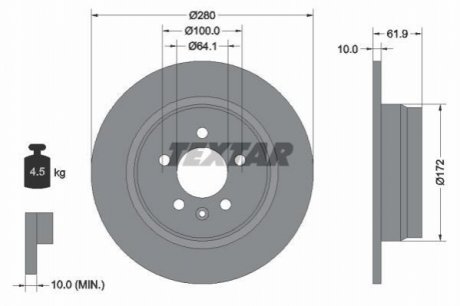 Гальмівний диск (задній) TEXTAR 92103500 (фото 1)