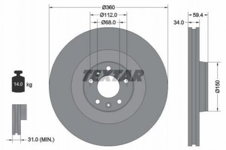 Гальмівний диск (передній) TEXTAR 92122203 (фото 1)