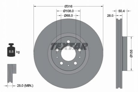Гальмівний диск (передній) TEXTAR 92126603 (фото 1)