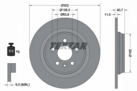 Гальмівний диск (задній) TEXTAR 92162900 (фото 1)