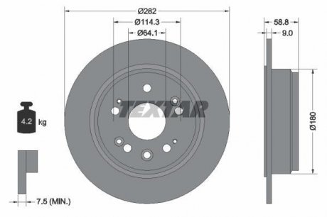 Гальмівний диск (задній) TEXTAR 92165703 (фото 1)