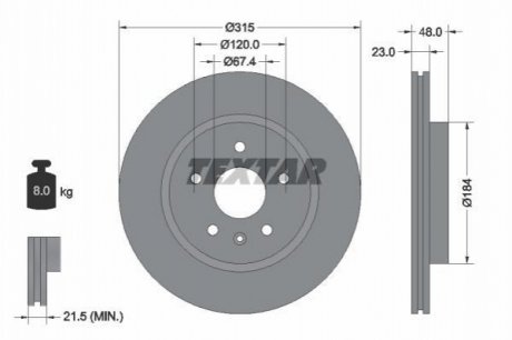 Гальмівний диск (задній) TEXTAR 92187303 (фото 1)