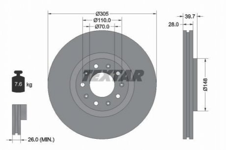 Гальмівний диск (передній) TEXTAR 92220803 (фото 1)