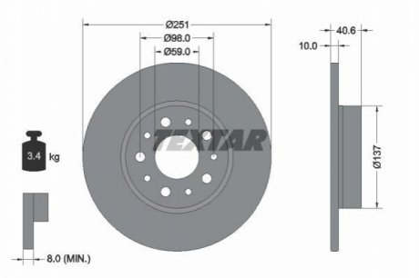 Гальмівний диск (задній) TEXTAR 92244303 (фото 1)