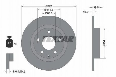 Гальмівний диск (задній) TEXTAR 92254703 (фото 1)