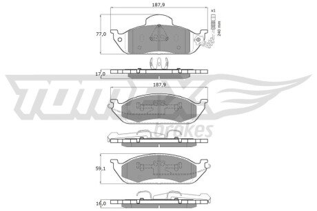 Колодки гальмівні (передні) MB M-class (W163) 98-05 (+датчик) TOMEX TX1283 (фото 1)