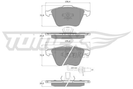 Колодки гальмівні (передні) Audi A4/A6/A8 02- (Teves) Q+ (з датчиками/L=210mm) TX1423