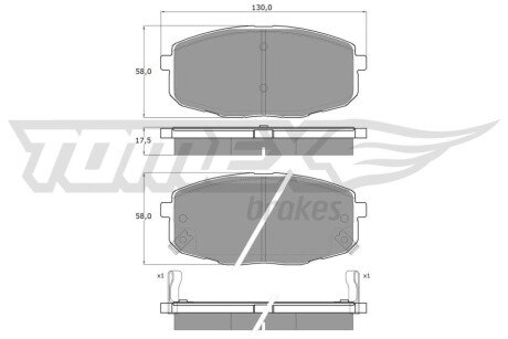 Колодки гальмівні (передні) Hyundai i30 07-12/Kia Ceed 06-/Carens 02-/Cerato 09-/Soul 14- TOMEX TX1499 (фото 1)