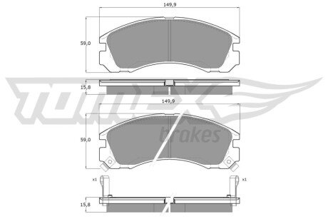 Колодки гальмівні (передні) Citroen C-Crosser 07-/Mitsubishi Outlander/Pajero 98-/Lancer/L400 94-03 TOMEX TX1503 (фото 1)