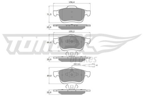 Колодки гальмівні (передні) Fiat Doblo 10- (Ate) TOMEX TX1663 (фото 1)