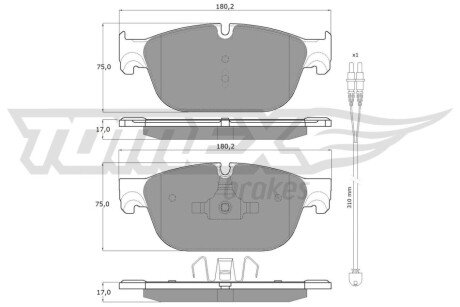 Колодки гальмівні (передні) Citroen C4/C5/C6/Peugeot 308/407/508 09- (Teves) Q+ (+датчик) TOMEX TX1678 (фото 1)